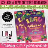 Luau Aloha Birthday Invitation, INSTANT DOWNLOAD