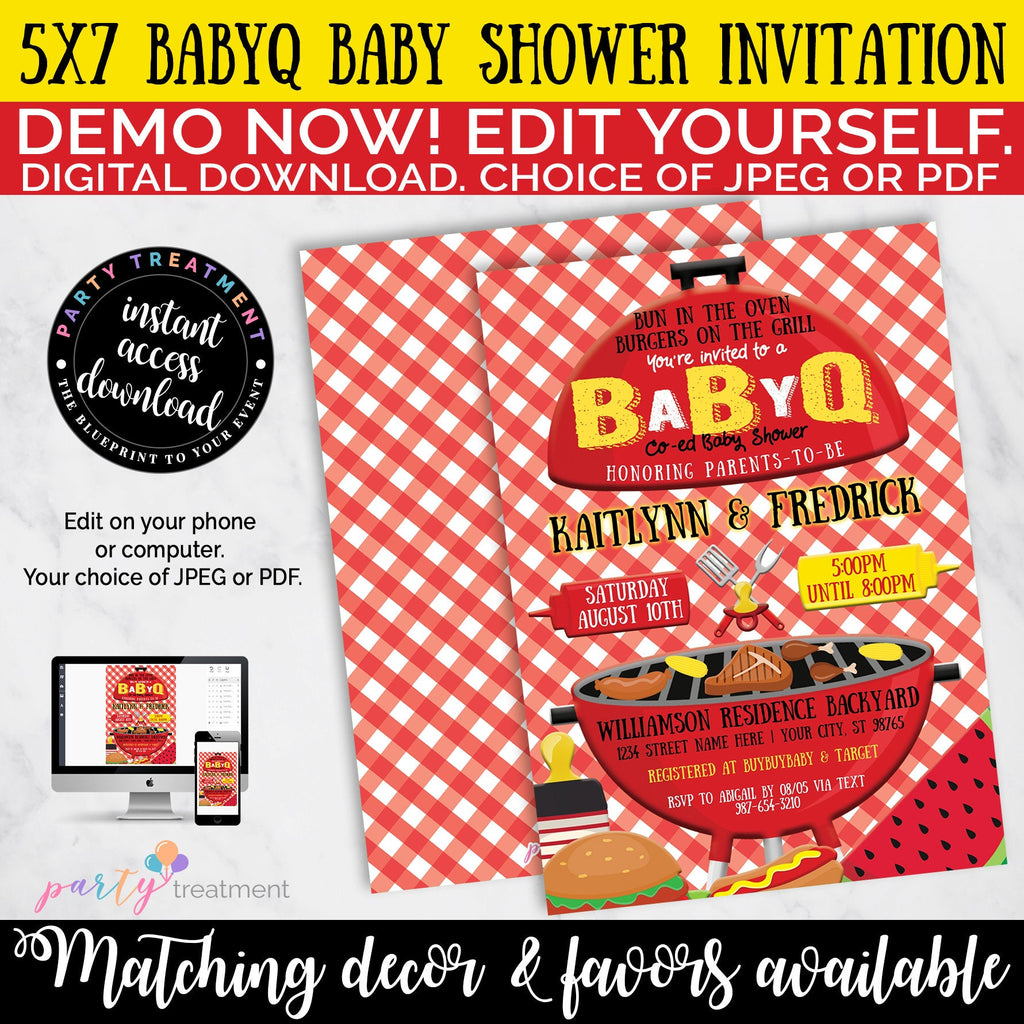 BBQ Baby Shower Invitation, Babyq Baby shower invitation, Bun in the Oven, Burgers on the Grill, Co-ed, Summer baby shower, INSTANT DOWNLOAD